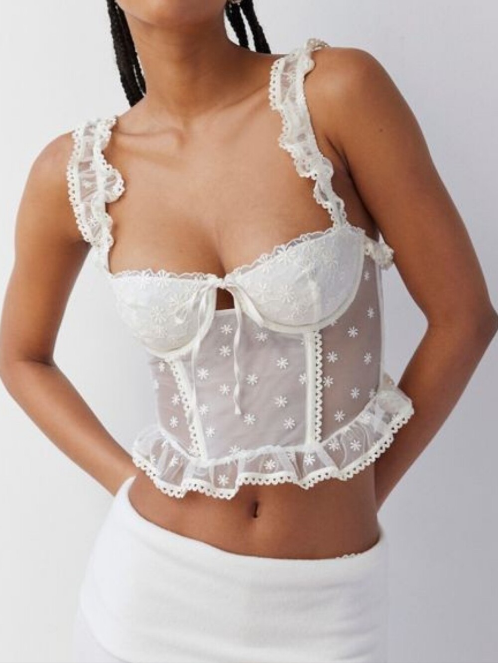 Urban Outfitters Lazy Daisy Sheer Floral Lace Bustier Corset Top S